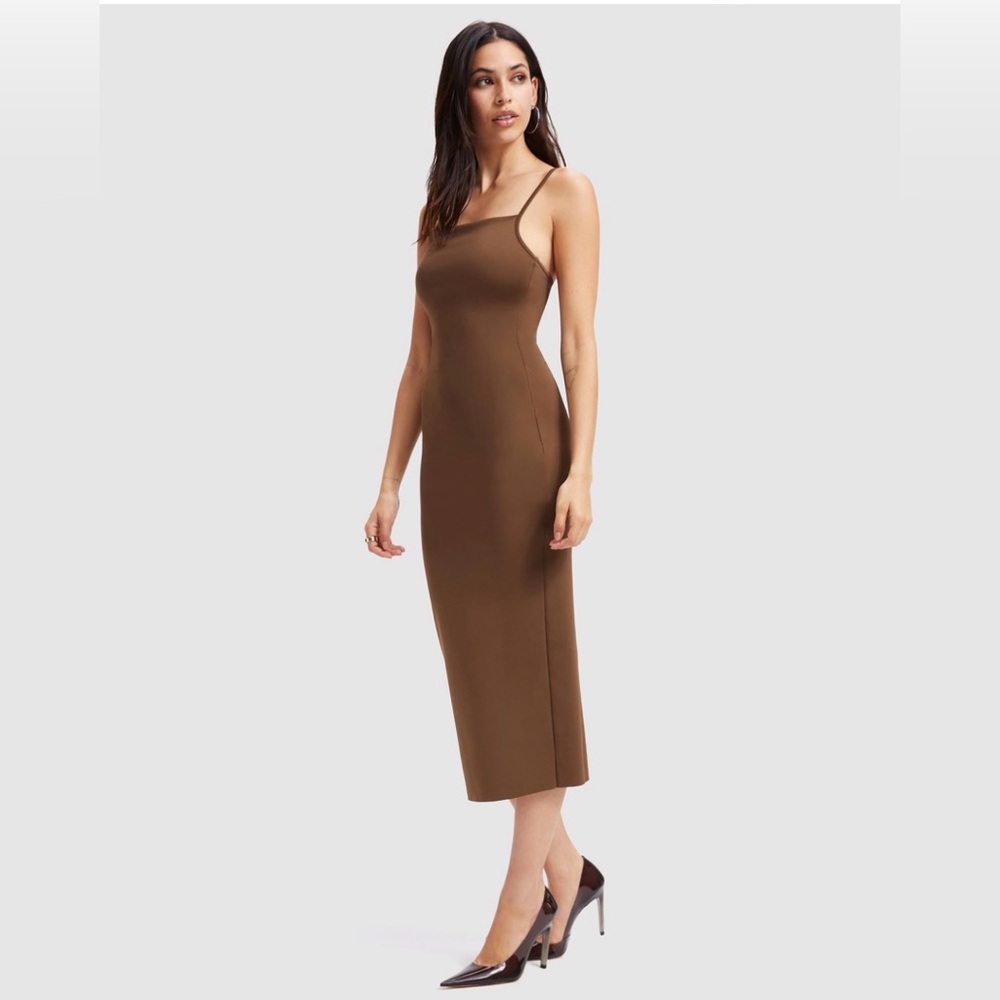 Good American Scuba Spaghetti Strap Midi Dress Brown Size 1